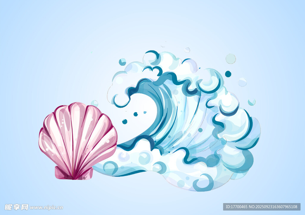 海浪与贝壳插画