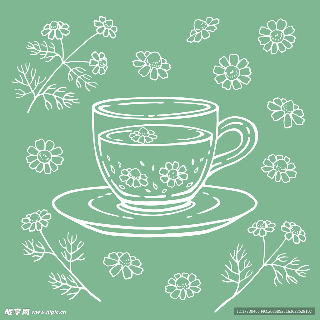 茶杯与花草图案