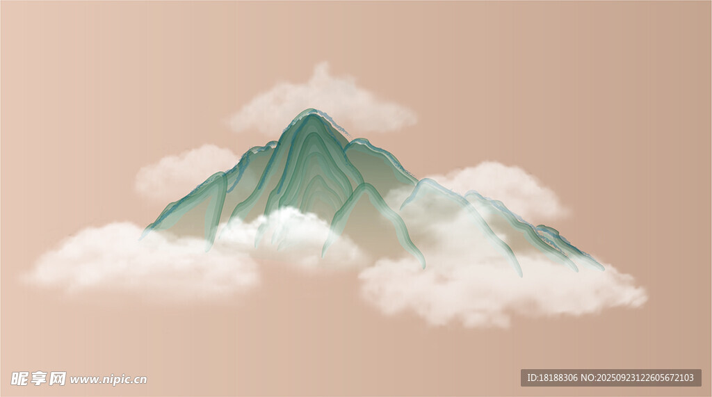 云雾缭绕中的青山 水墨 矢量