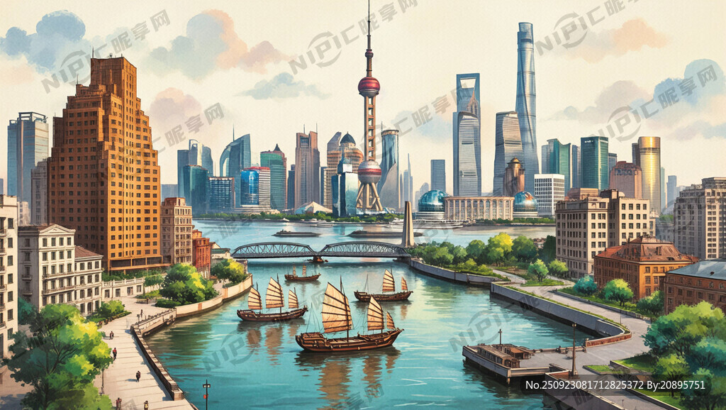 体现老上海十里外滩的复古背景
