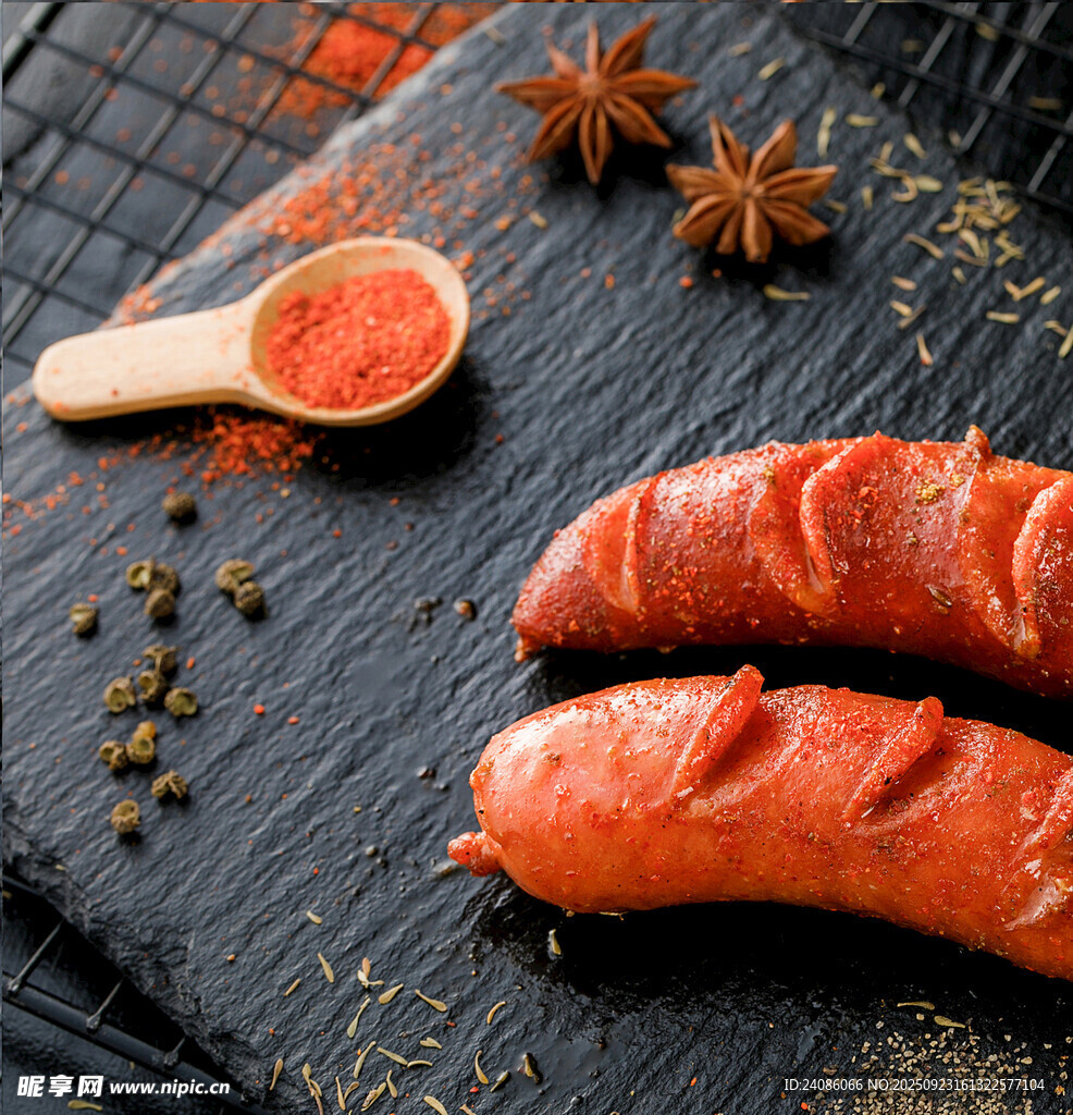 美味香肠搭配香料佐料