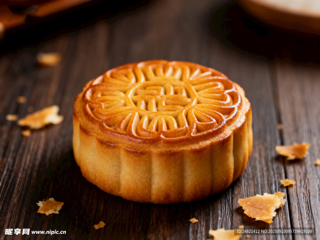 传统美味月饼摆于木桌
