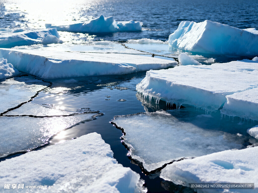 北极海域的漂浮冰块