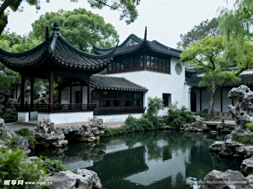 中式园林景观中的清幽小筑