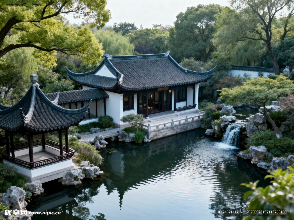 中式园林水景雅致景致