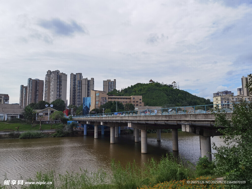 城市河畔桥梁风景