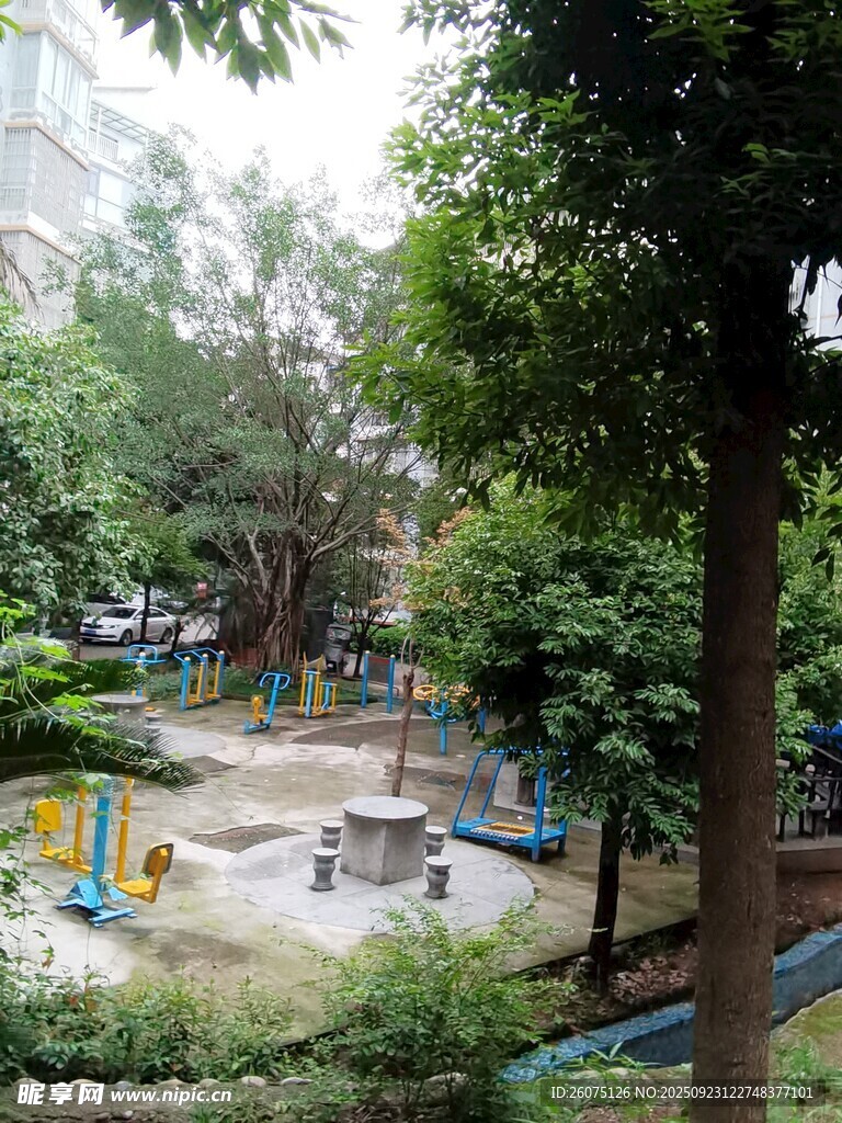 小区内绿意盎然的休闲区域
