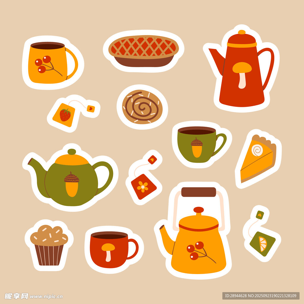 茶具与甜点贴纸