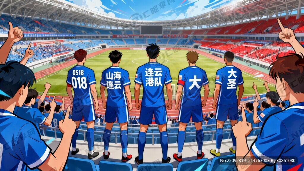 我是连云港球迷 五个人背对球场