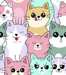 可爱多彩猫咪无缝图案