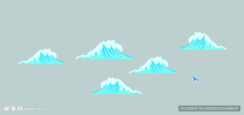 蓝色卡通风格海浪图案