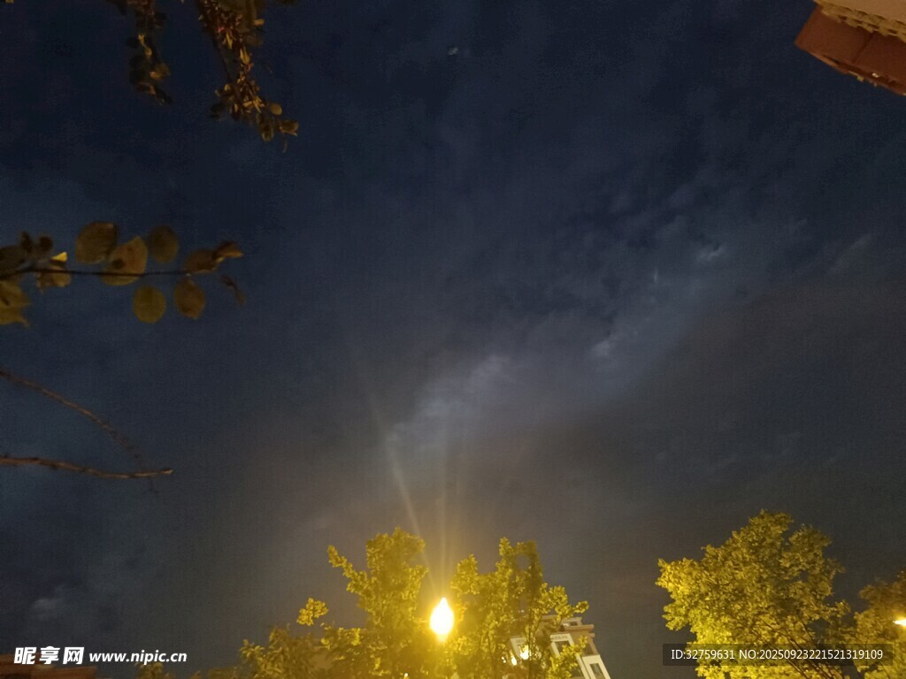 夜空下的灯火与朦胧光晕
