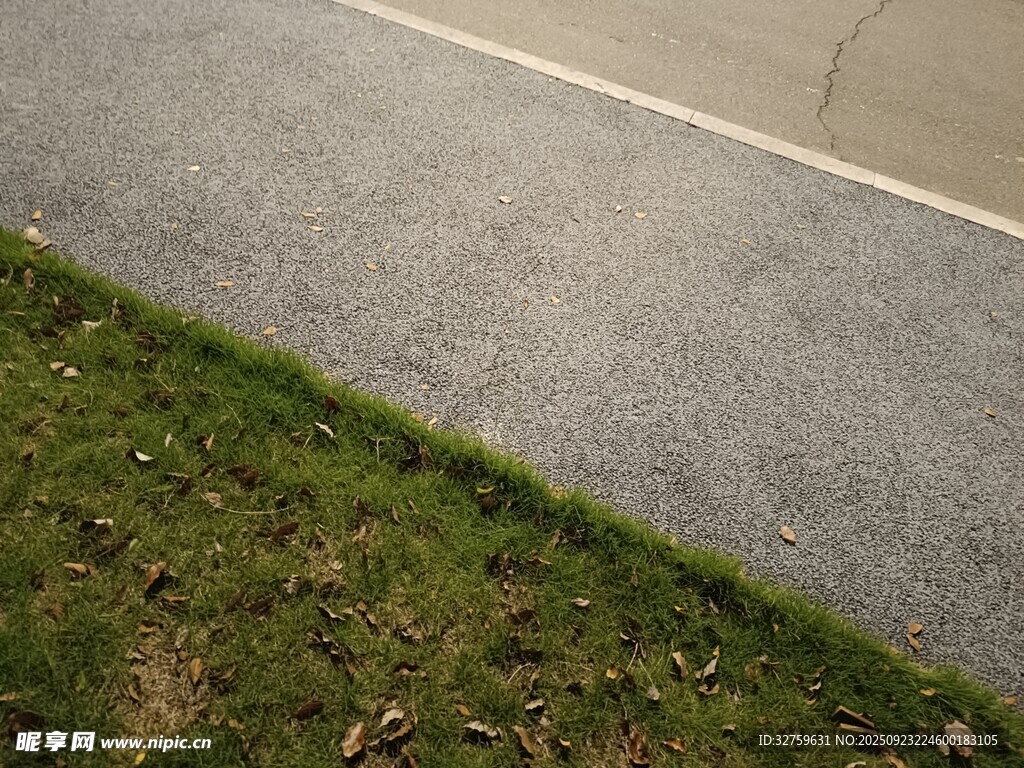 路边草地与灰色路面