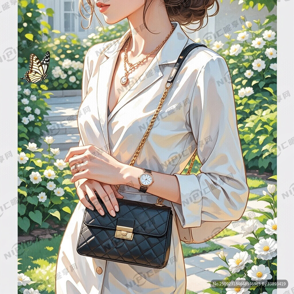 现代女性 富婆 小包 项链 画