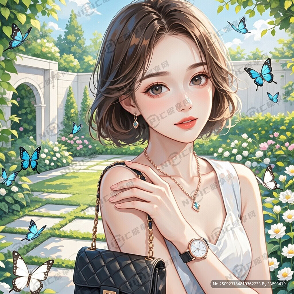 现代女性 富婆 小包 项链 画