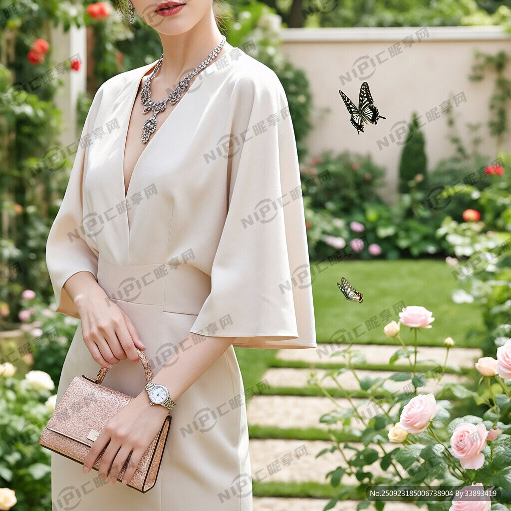 现代女性 富婆 小包 项链 画