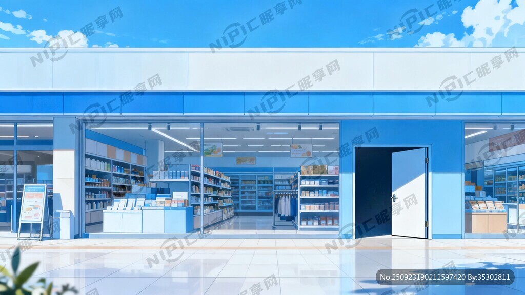 购物广场照片 有一扇门 蓝色系