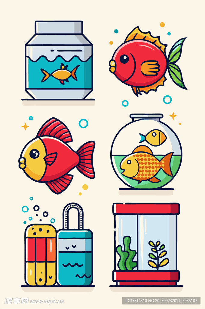 多彩鱼类与水族用品集合