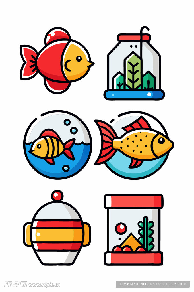 多彩鱼类与水族箱图标