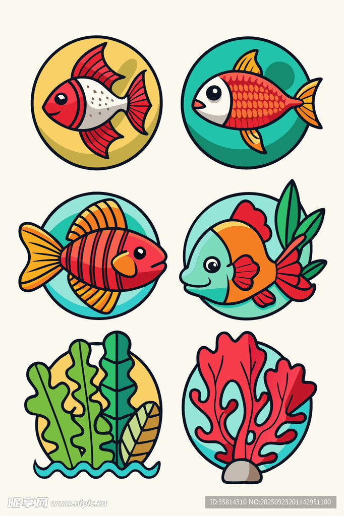 多彩海洋生物图标集合