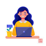女子专注使用笔记本电脑