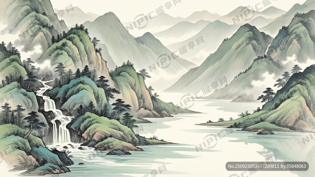 山谷 中国风 中国画 山水