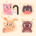 可爱动物与字母插画