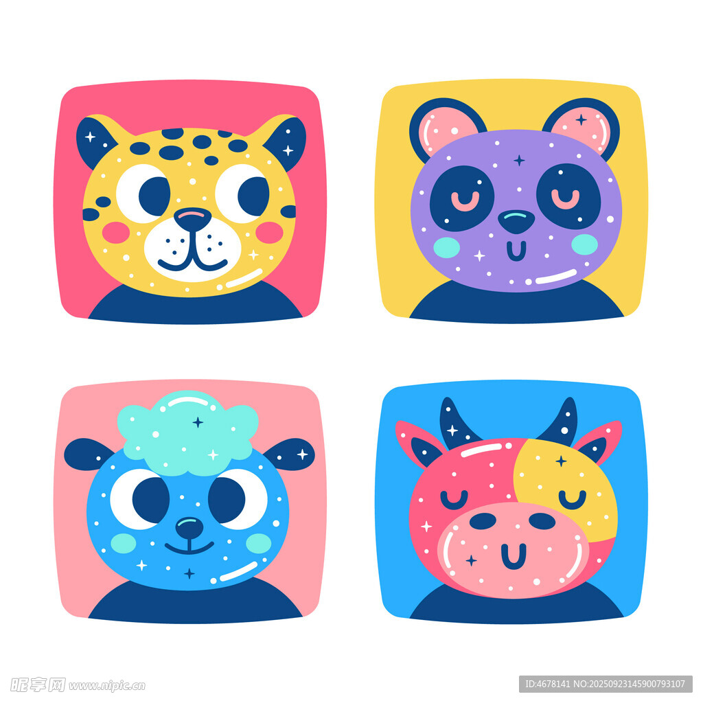 可爱动物头像插画集合