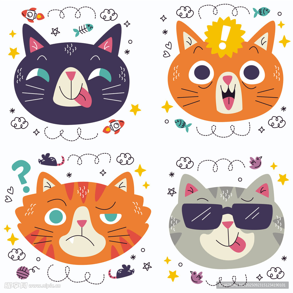可爱猫咪表情插画