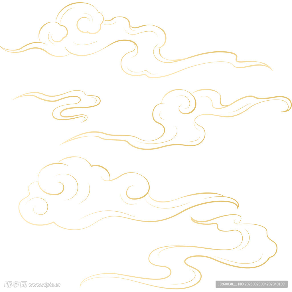 中国风金色描边多朵祥云贴纸