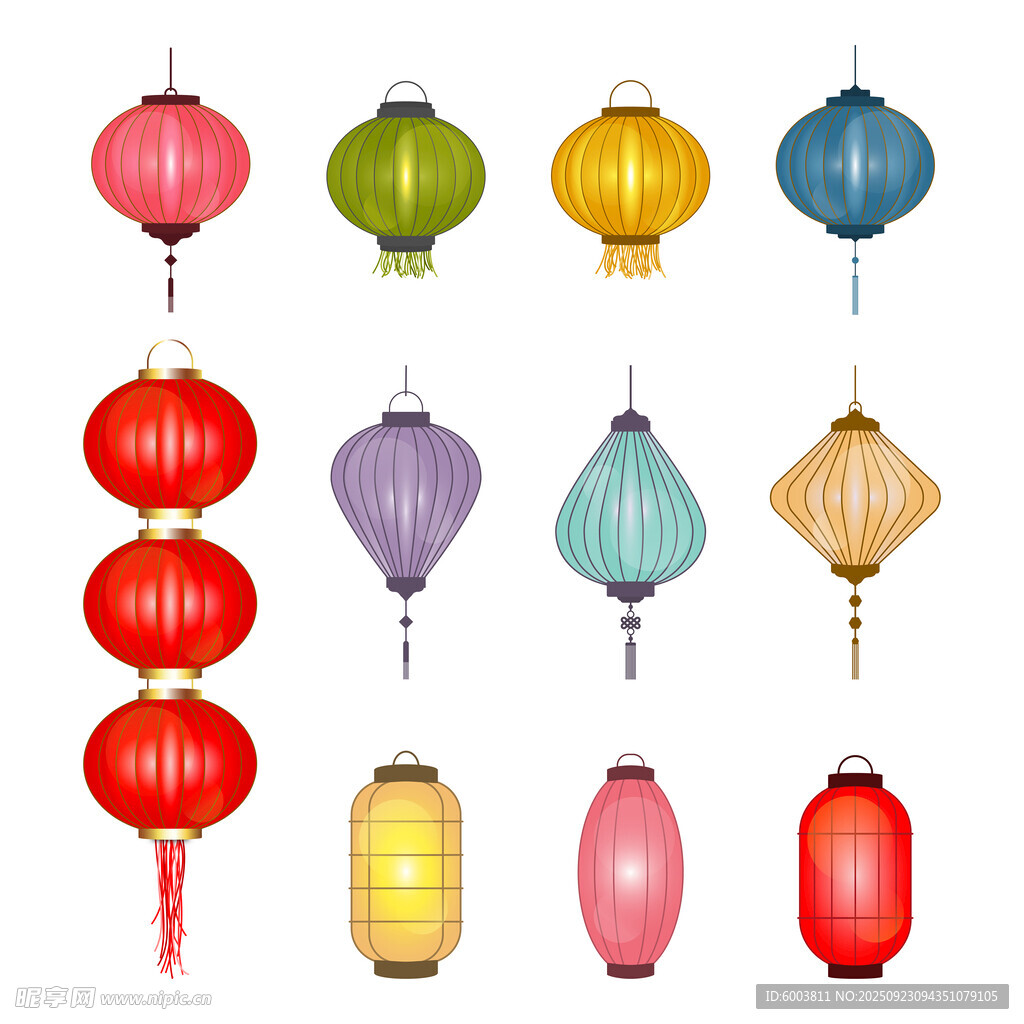 彩色中国灯笼亚洲新年 元宵节等