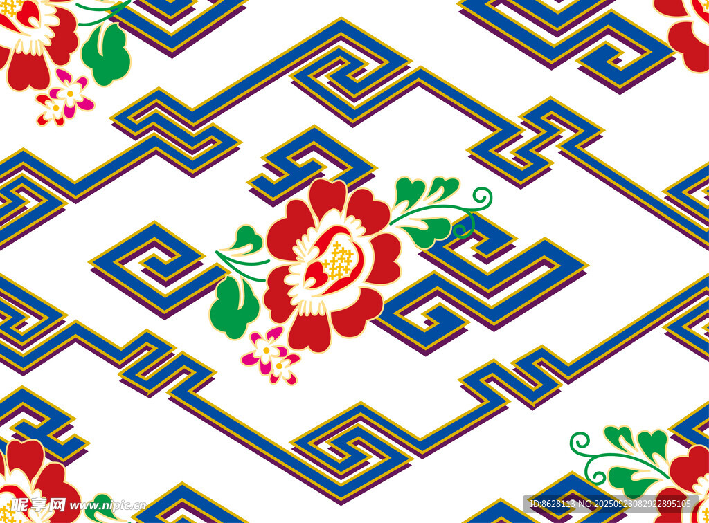 中式传统花卉几何图案