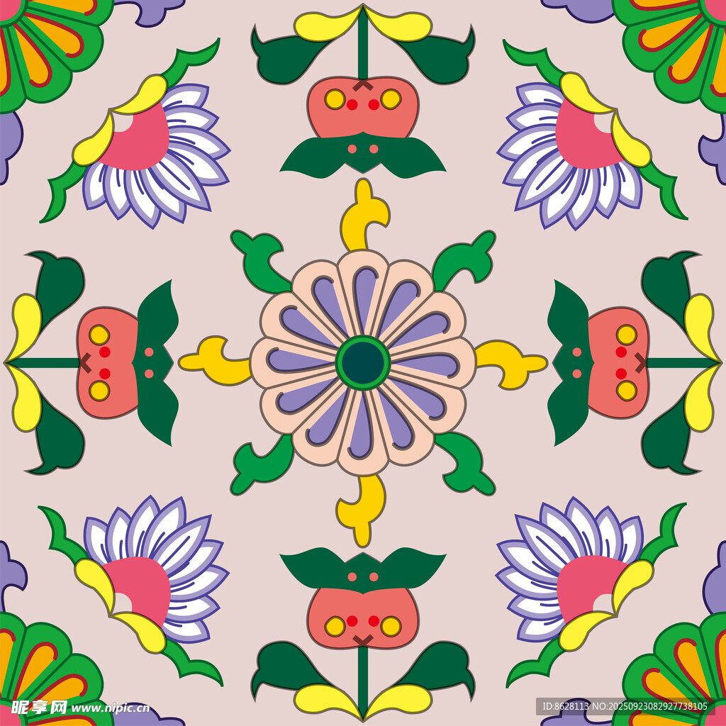 多彩花卉几何图案装饰画
