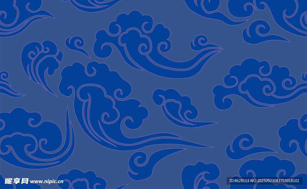 蓝色中式云纹图案背景