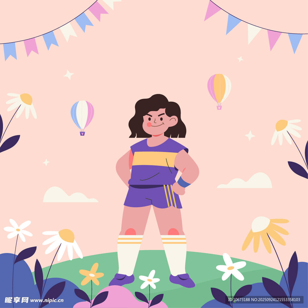 欢乐女孩置身缤纷户外场景