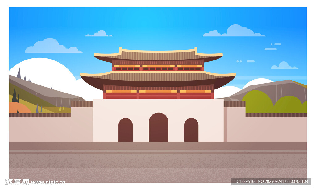 中式古建筑城楼风景图