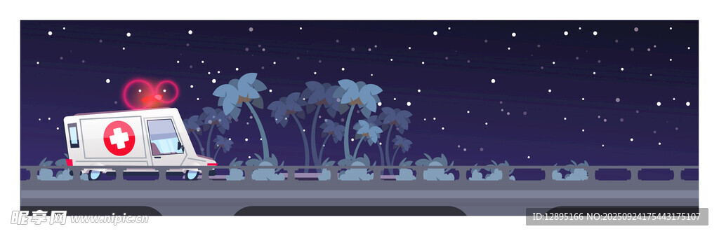 夜晚救援场景中的救援车