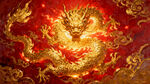金色祥龙盘踞于红色锦缎