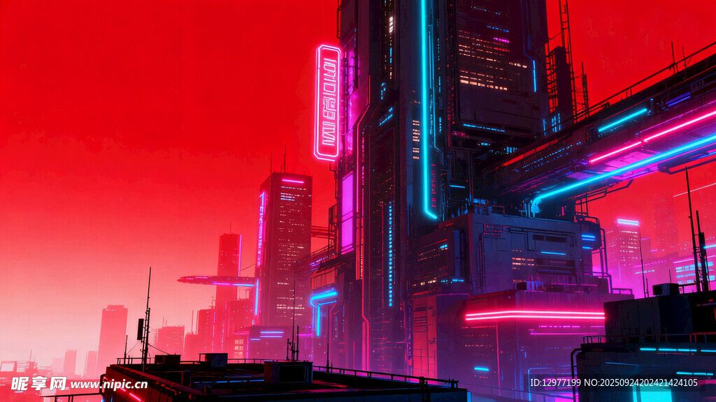 赛博朋克风城市夜景