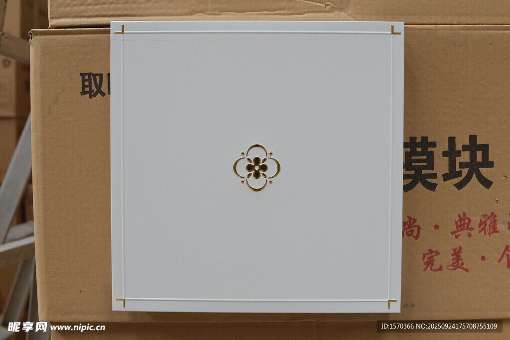 白色方形模块置于纸箱旁