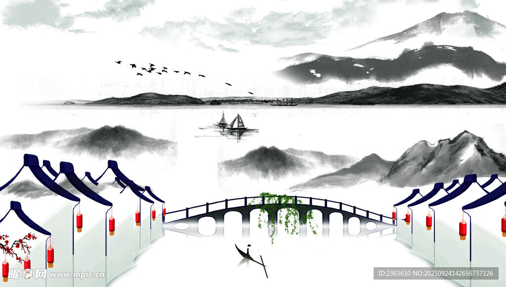 水墨风格古代场景图
