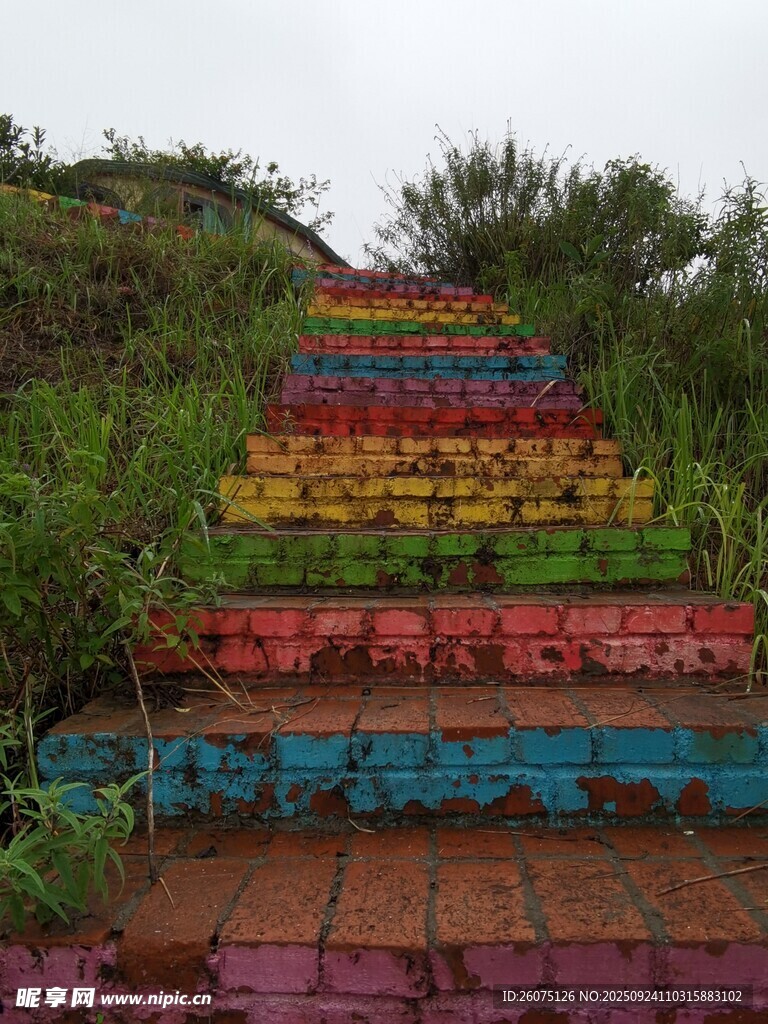 彩色阶梯山间亮丽风景线