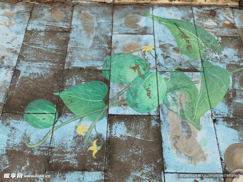 地面荷花彩绘艺术作品