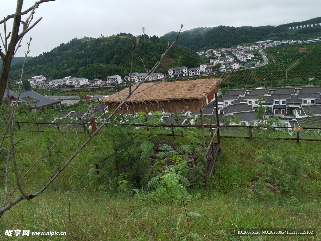 乡村景致中的古朴凉亭
