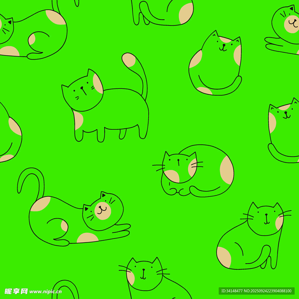 绿色背景可爱猫咪图案