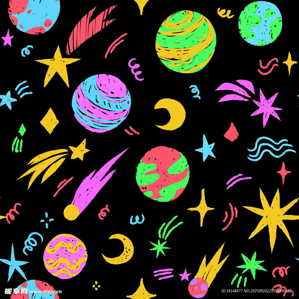 多彩宇宙元素无缝图案