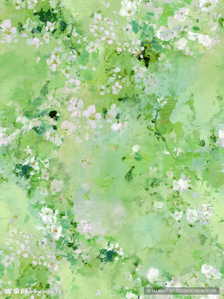 清新绿意花卉水彩背景图