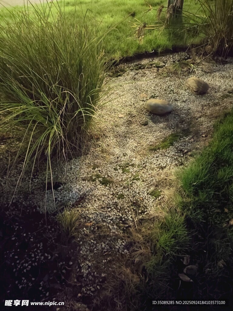 草地旁的沙石小径