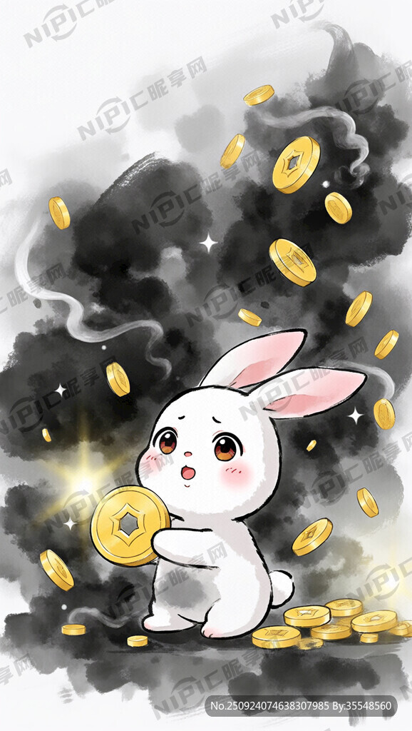 马上发财 动漫画 水墨