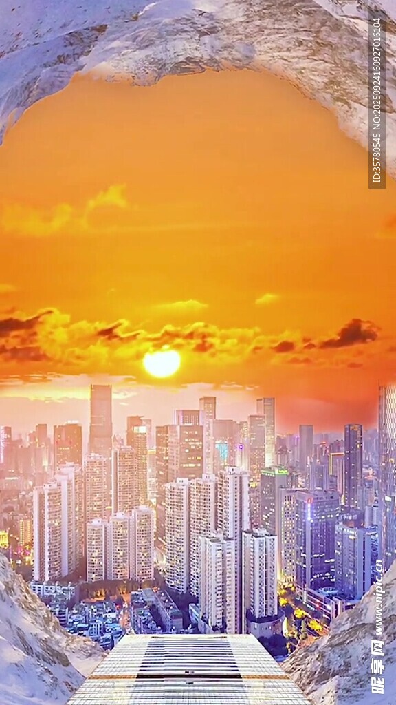 梦幻视角下的城市日出美景
